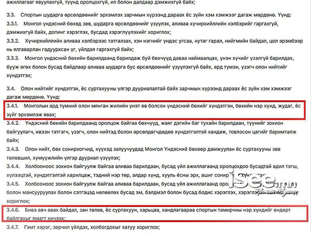 “Ёс зүйн дүрэм”-ийн 3.4.1 болон 3.4.6 дахь заалт