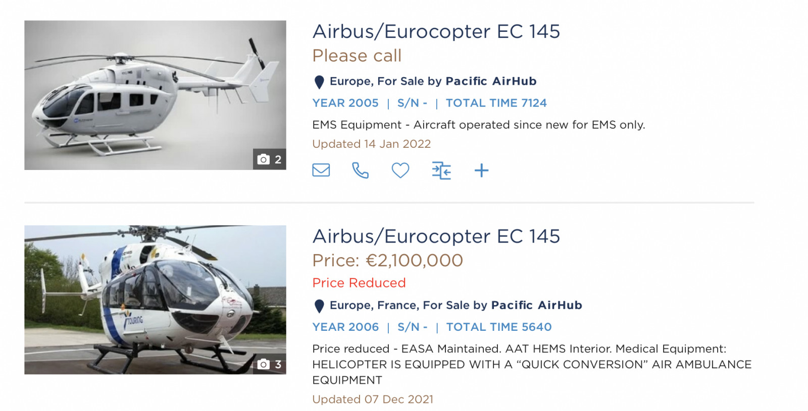 Airbus EC-145 загварын хуучин нисдэг тэрэг худалдаалагдаж байгаа үнэ