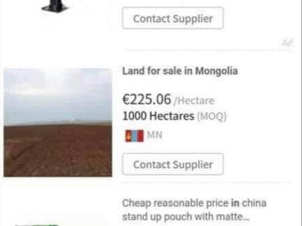 Монголын газар нутаг “Алибаба” компаний цахим хуудсаар зарагдаж байна