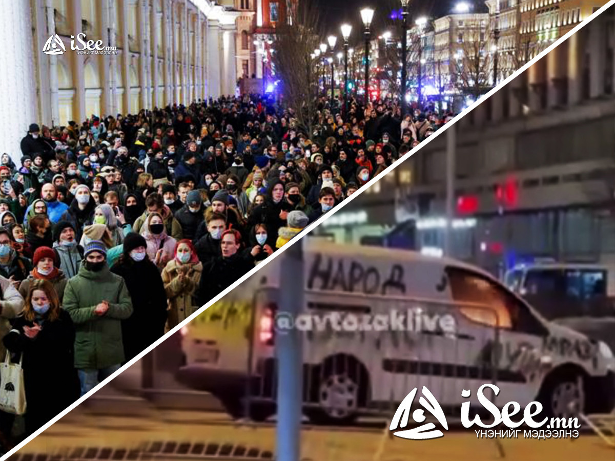 ВИДЕО: Жагсагчид  “Энэ бол дайн”, “Ард түмэн бос” гэсэн бичигтэй автомашиныг Москвагийн төв талбай руу оруулжээ