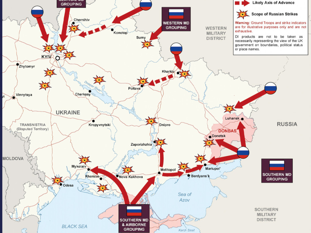 Их Британийн газрын зураг дээр "Оросын довтолгоо, цэргүүдийн байршил"-ыг харуулжээ