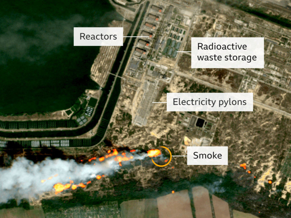 Оросын хяналтад орсон Украины атомын цахилгаан станцын ойролцоо түймэр гарч байгааг хиймэл дагуулаас харуулав