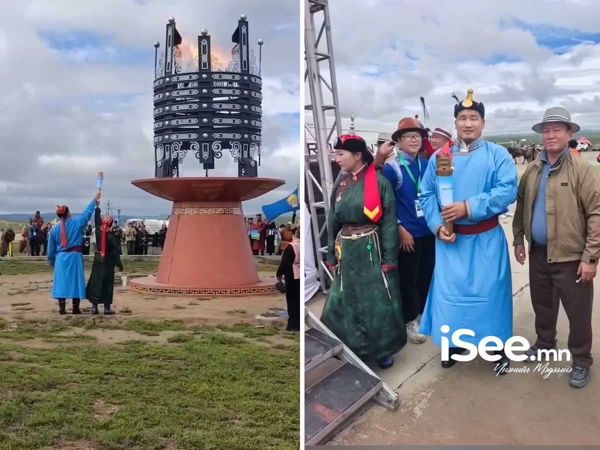 ВИДЕО: Даян аварга Б.Орхонбаяр, Улсын мэргэн С.Тогоохүү нар үндэсний спортын наймдугаар их наадмын галт бамбарыг асаалаа